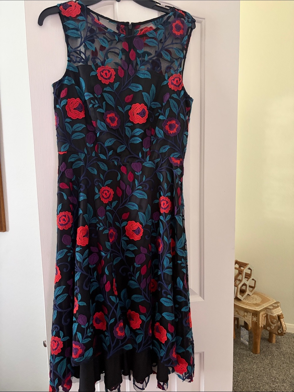Tamara ( Arthur and Levine )Sleeveless Black Dress with Red Floral Embroidery